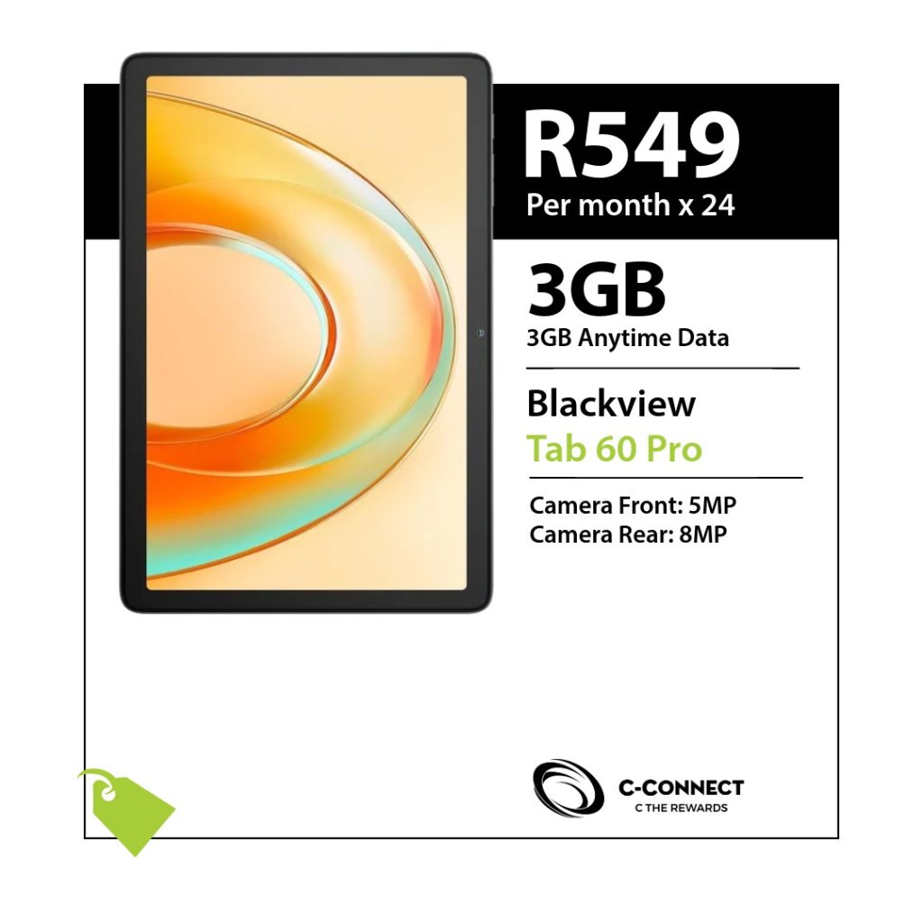 Blackview Tab 60 Pro C-Connect deal for R549 x 24 months with 3GB Anytime Data.